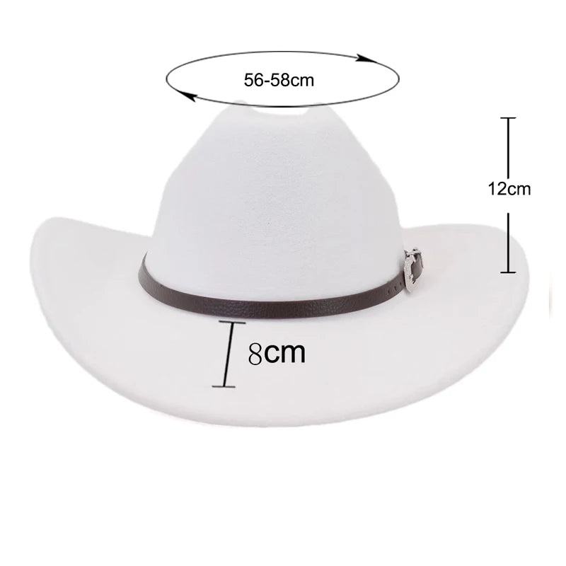 Western Punk Wool Felt Cowboy Hat, Wide Rolled Brim Fedora For Equestrian Riding