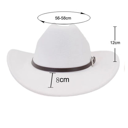 Western Punk Wool Felt Cowboy Hat, Wide Rolled Brim Fedora For Equestrian Riding
