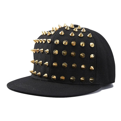 1pc Hip Hop Y2K Style Street Snapback Cap, Personalized Fashion Rivet Duck Tongue Driver Caps Street Dance Flat Edge Skull Caps