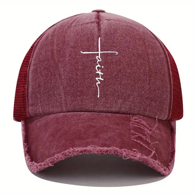 Sponge Washed Cotton Faith Print Baseball Cap Women Men Summer