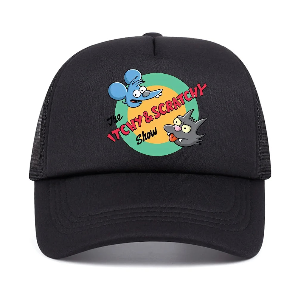Fashion Summer Breathable Mesh For Men Itchy and Scratchy Porch Pals Unisex Baseball Cap