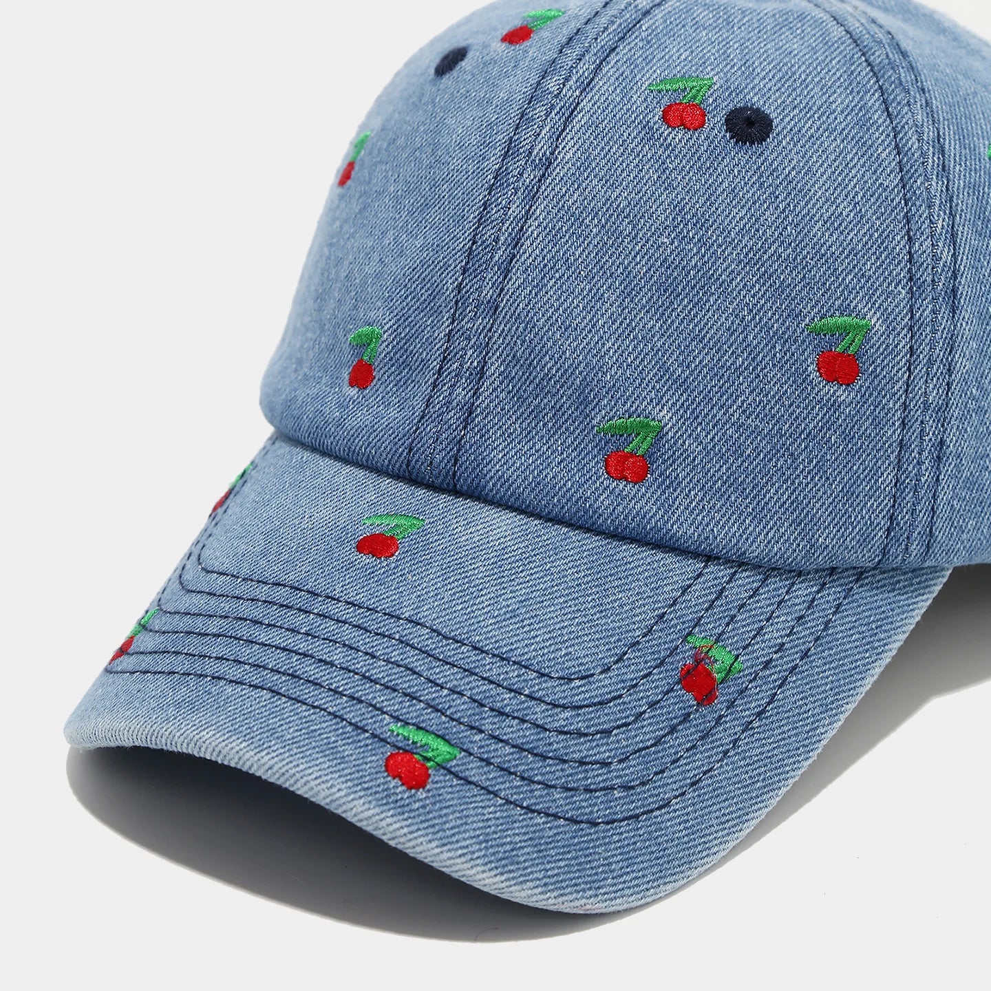 Fruit Women's And Men's Retro Embroidered Cherry Denim Cap Sun Hats