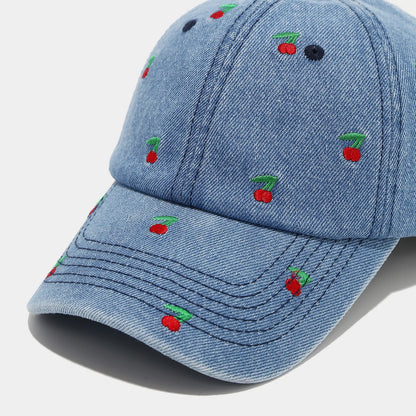 Fruit Women's And Men's Retro Embroidered Cherry Denim Cap Sun Hats