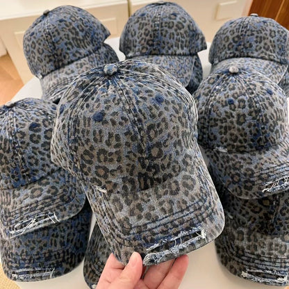 Leopard Baseball Caps Women Washed Vintage Street Spring Autumn