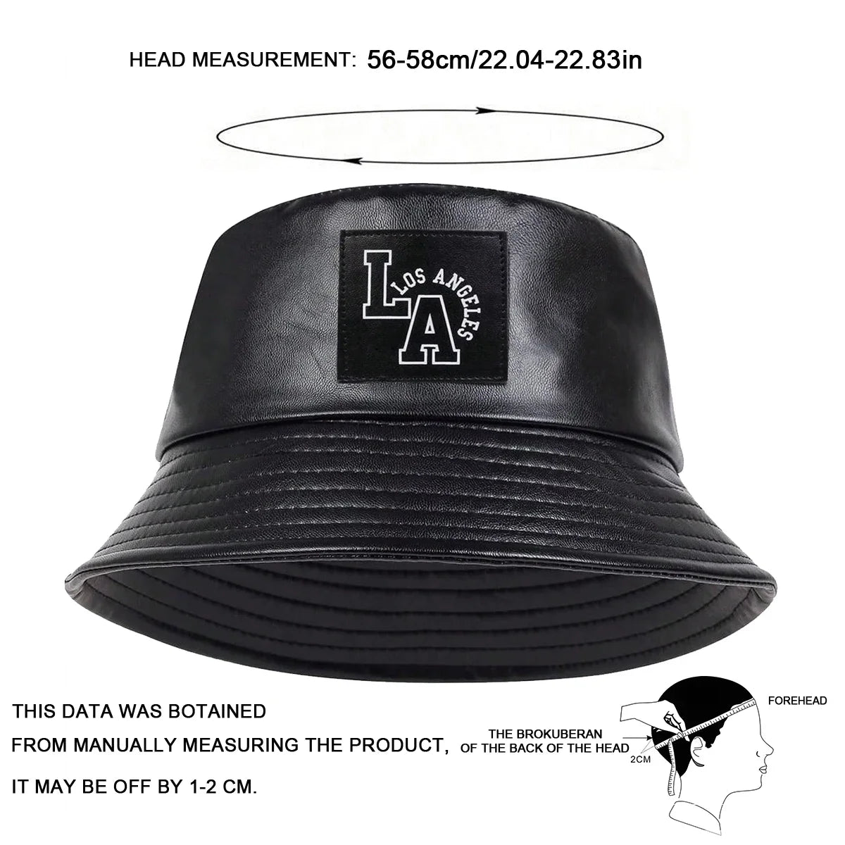 Unisex LA Letter Label Personality Pu Leather Bucket Hats Fishermen Caps