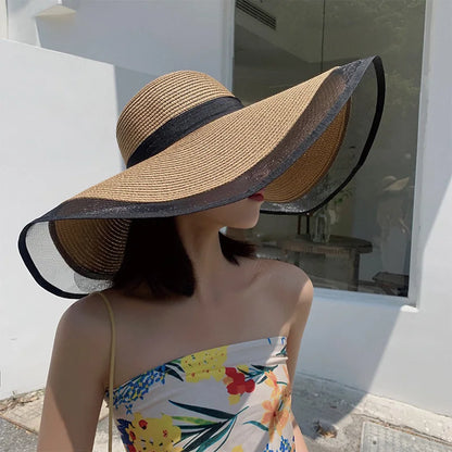 Women Sun Hat Big Eaves Waves Beach Cap Ladies Hat Big Brim Sun Visors UV Cut Bucket