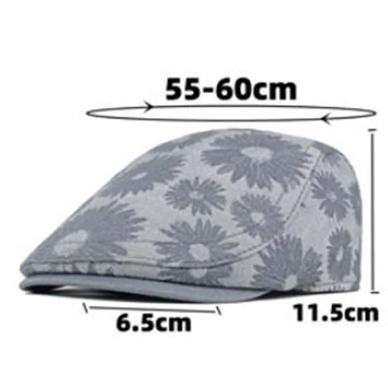 Four Seasons Cotton Flower Print Newsboy Caps Flat Peaked Cap