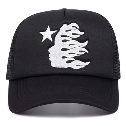 Summer Embroidered Side Face Pentagram Baseball Hats Outdoor Breathable Sunshade Mesh Hats Truck Driver Hats