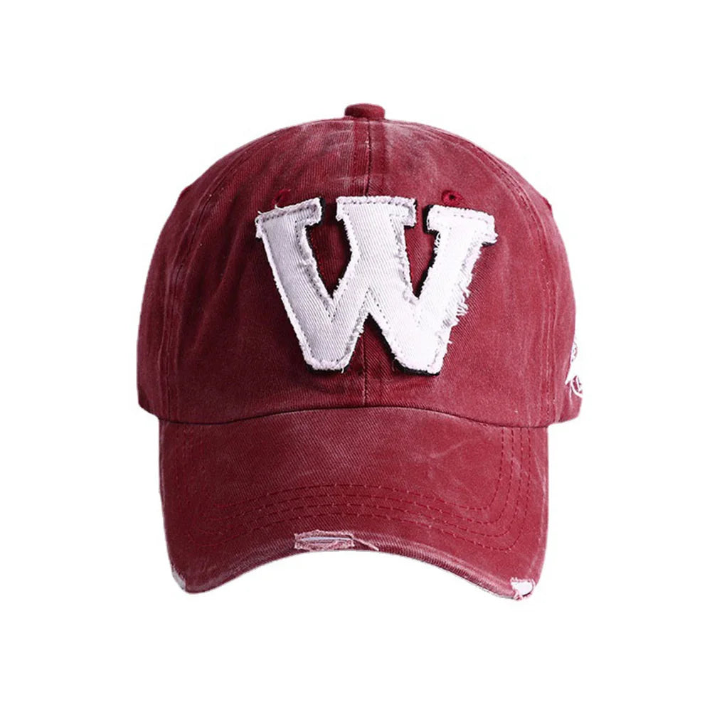 2025 W Letter Embroidery Washed Cotton Baseball Cap