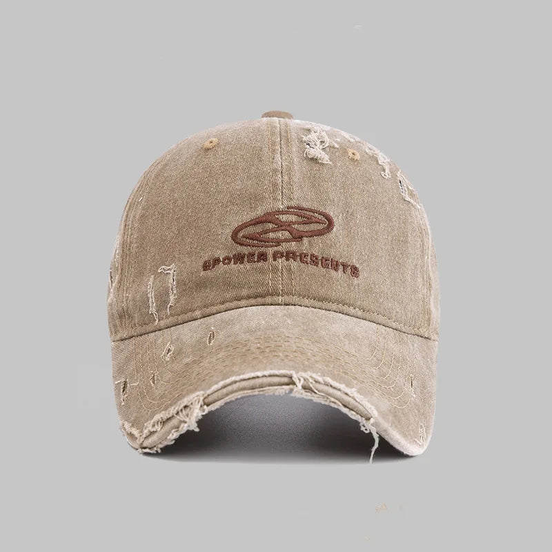Washed Distressed Denim Grey Baseball Cap