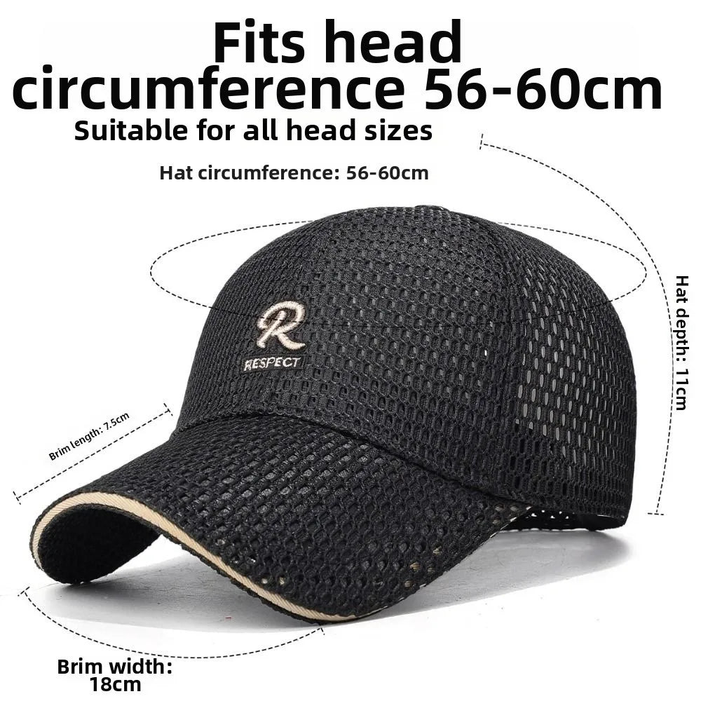 R Letter Embroidery Full Mesh Baseball Cap