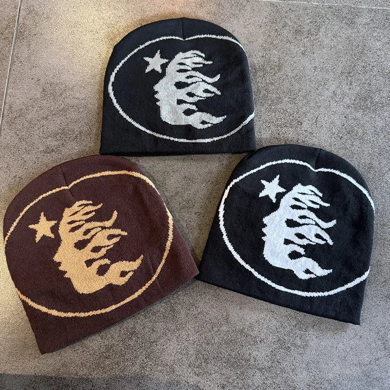 Face Pattern Knitted Beanie Casual Skull Cap Warm Sports Hat For Cycling Skiing