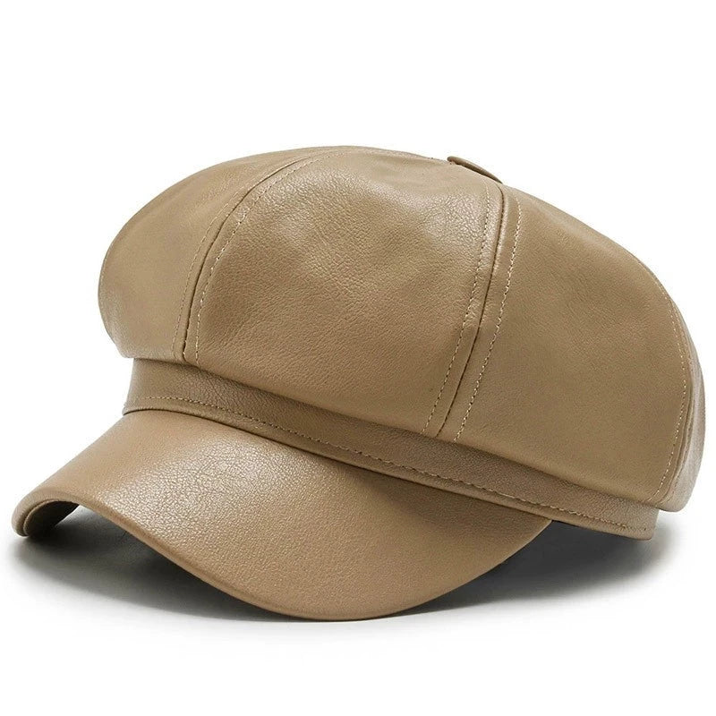 New Korean Style Pu Leather Octagonal Hat