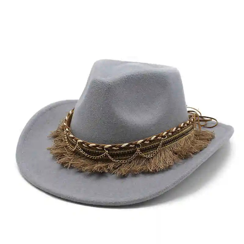 Wide Brim Fedora Hat With Braided Tassel Band - Church Jazz Hat