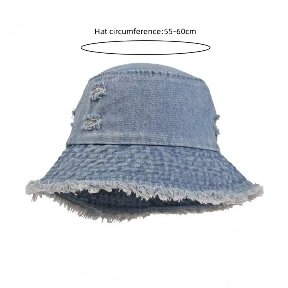Fashion Washed Denim Bucket Hats Wide Brim Sun Protection