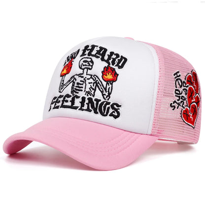 Fire Skull Rose Love Embroidery Trendy Hip Hop Hat Men's Outdoor Leisure Hat Women's