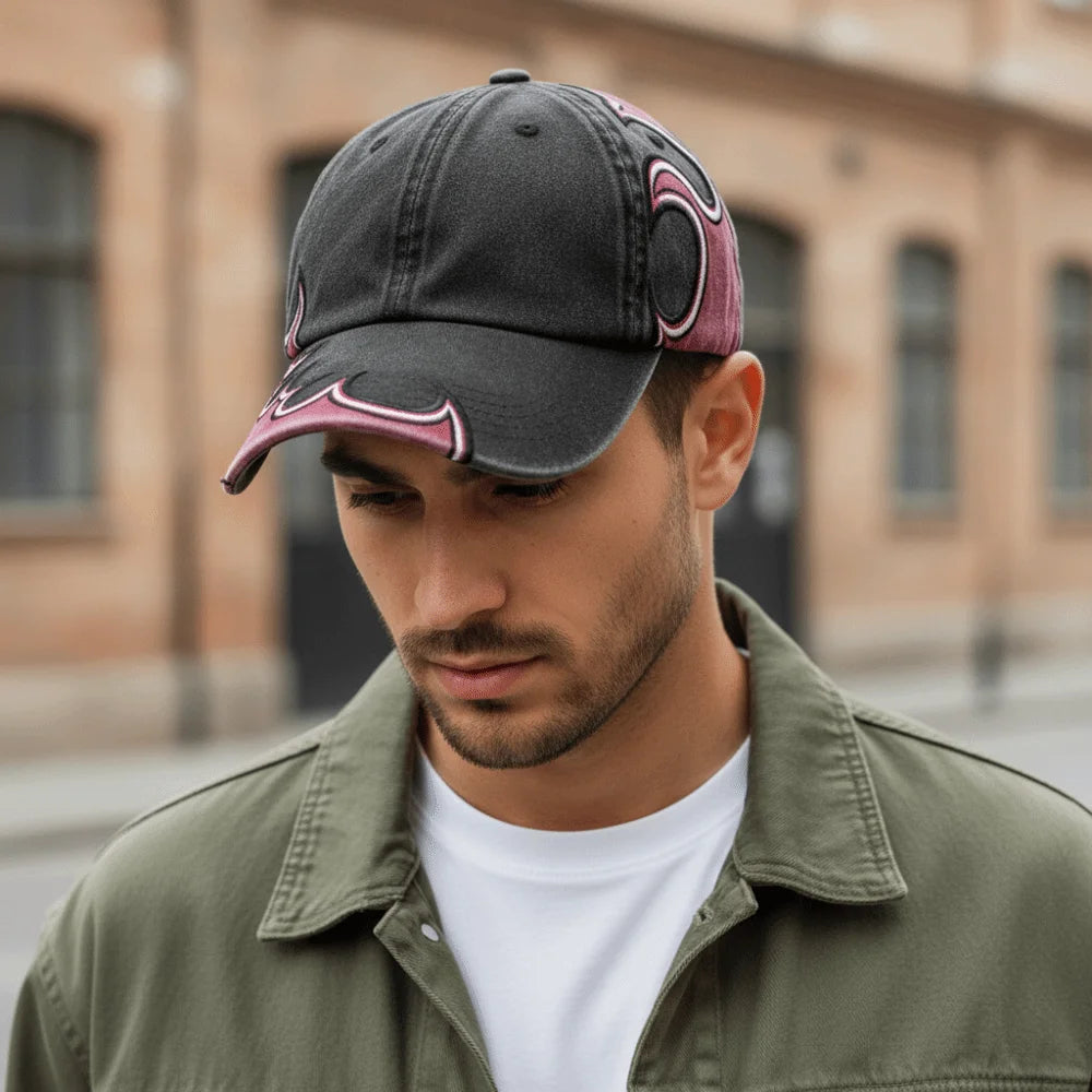 Fashion Washed Cotton Flame Embroidery Dad Hat
