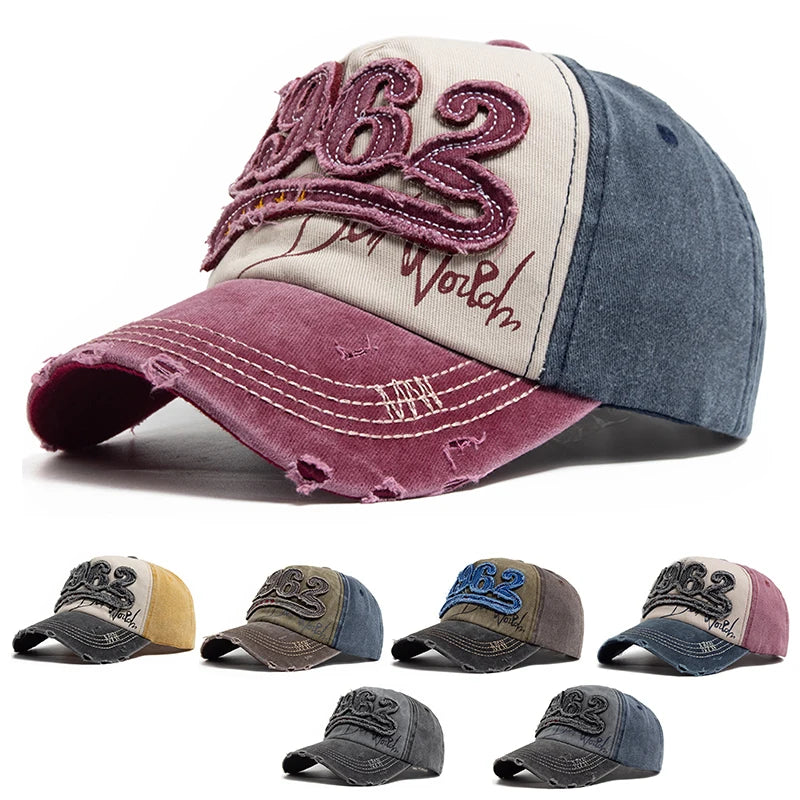 Fashion Vintage Washed Cotton Baseball Cap Men Digit 1962 Embroidery