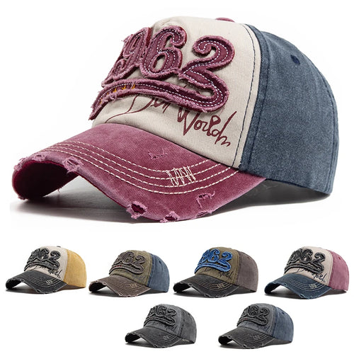 Fashion Vintage Washed Cotton Baseball Cap Men Digit 1962 Embroidery