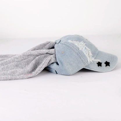 New MinJi Haerin Omg Stage Long Rabbit Ear Hat Y2k Style Denim Blue Baseball Cap