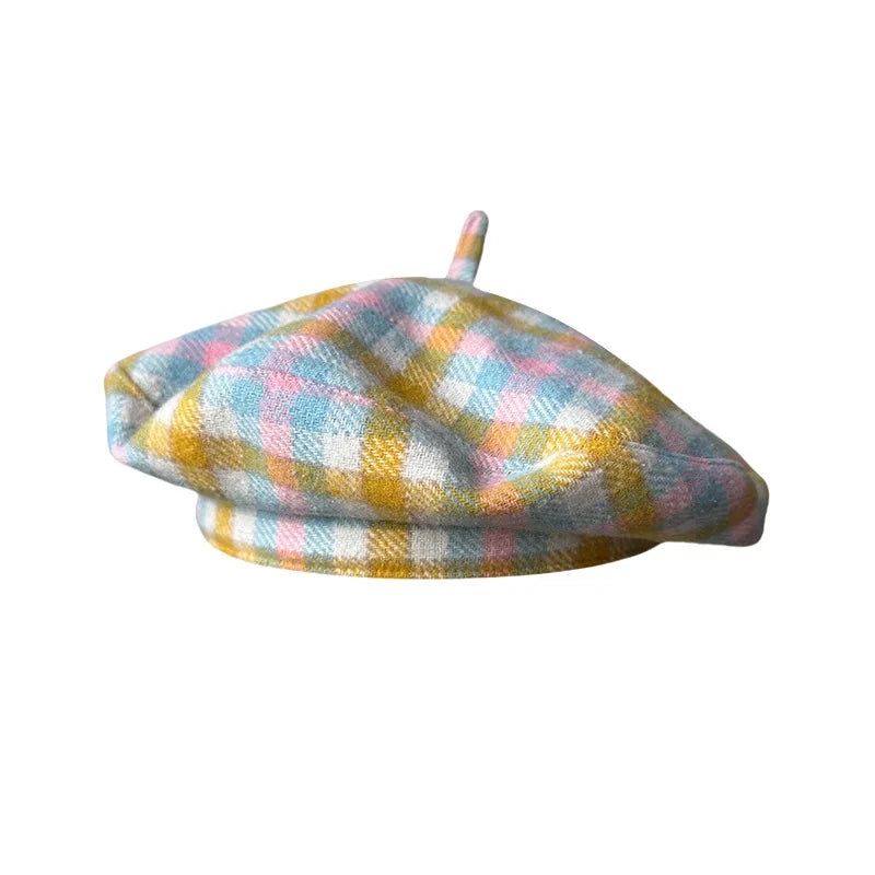 Autumn Winter British Color Plaid Flying Saucer Hat