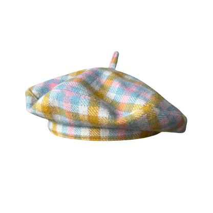 Autumn Winter British Color Plaid Flying Saucer Hat