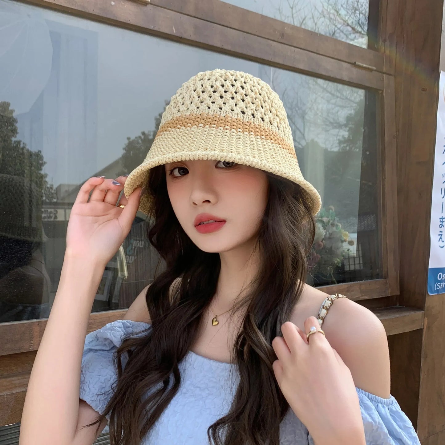 Wide Brim Panama Cap Korean Breathable Knitted Bucket Hats
