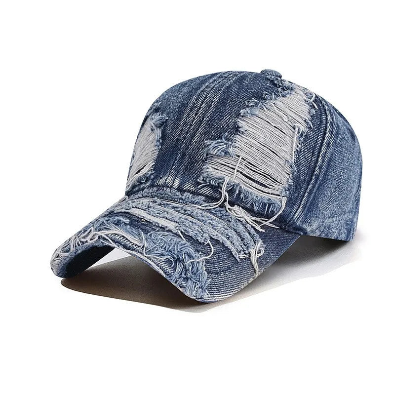Distressed Denim Baseball Cap Ripped Vintage Dad Hat Unisex Adjustable