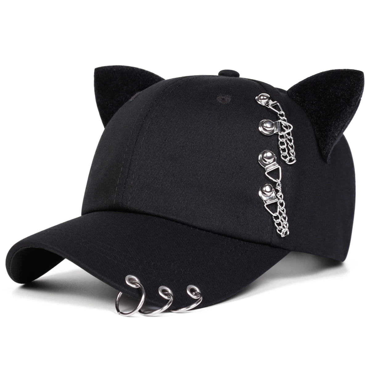 Unisex Cat Ear Chain Iron Ring Baseball Caps