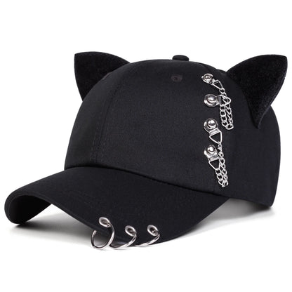 Unisex Cat Ear Chain Iron Ring Baseball Caps