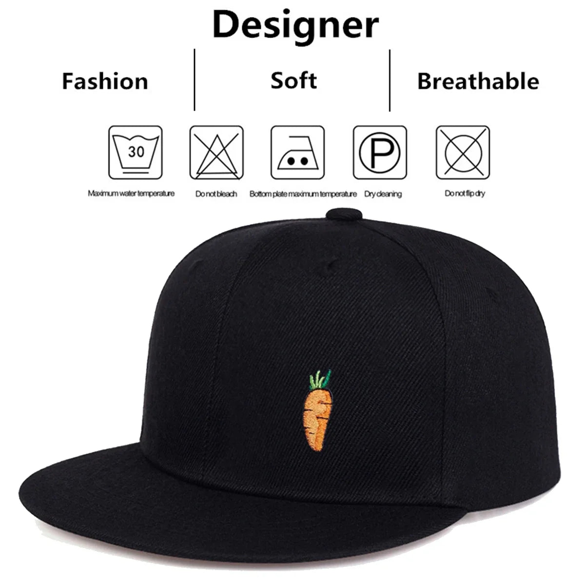 Unisex Carrot Embroidery HipHop Hats Fashion Spring Autumn Outdoor Adjustable Casual Baseball Caps Sunscreen Hat