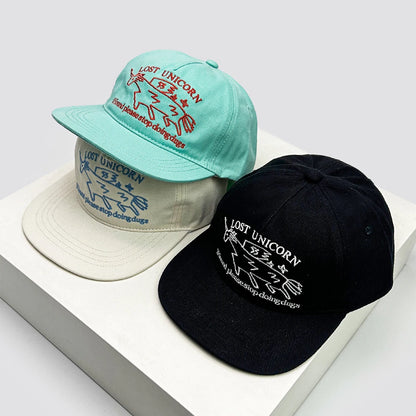 New Unisex Niche Unicorn Letters Embroidery Baseball Hats Flat Eave Sunshade