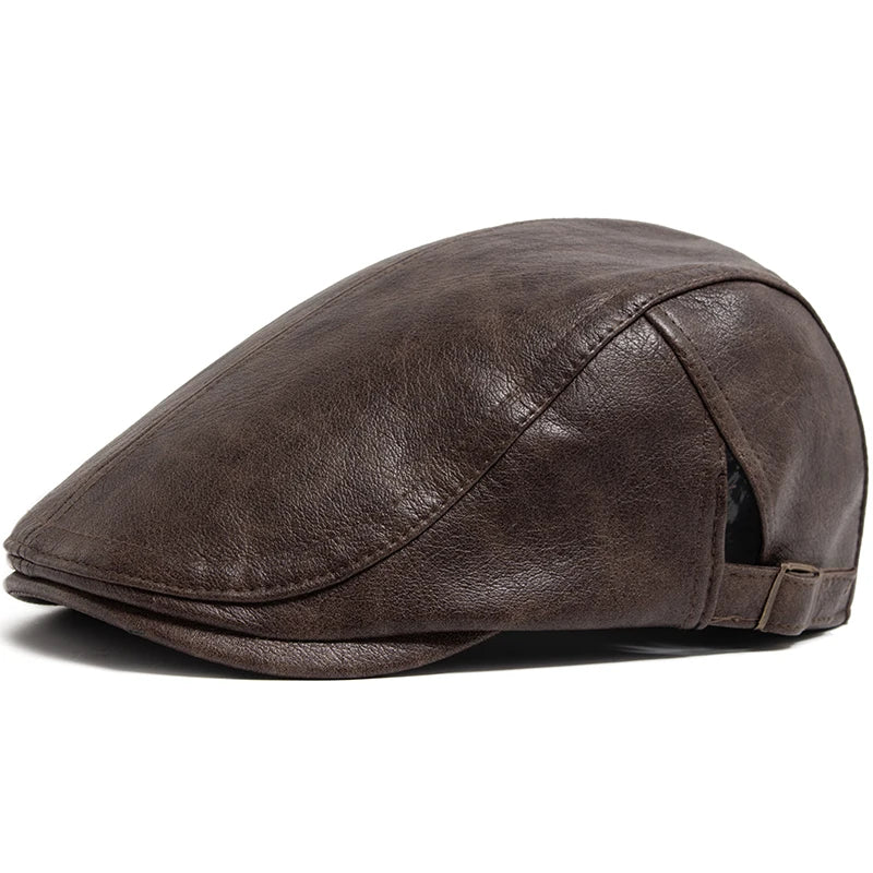 Fashion PU Leather Men Beret Autumn Winter Thicken