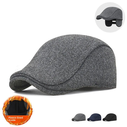 New Solid Color Men Berets Woolen Fabric Soft Peaked Cap