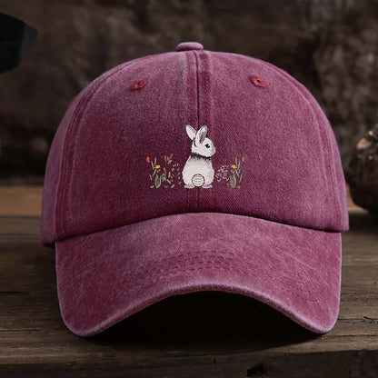 Baseball Cap Cute Rabbit Floral Print Lightweight Textile Fabric