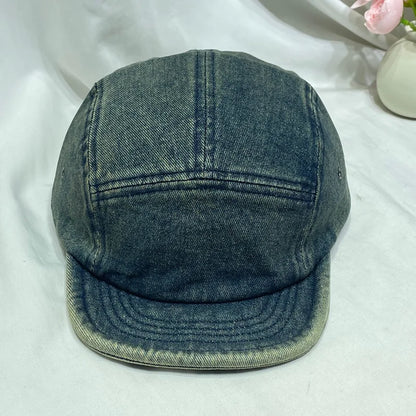 Retro Short-Brimmed Washed And Distressed Denim Baseball Cap