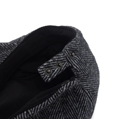 Vintage Big Herringbone Beret For Men Autumn Winter Warm Casual Newsboy Cap