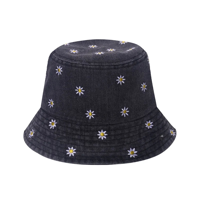 Popular Little Daisy Embroidered Cotton Summer Jeans Bucket Hat