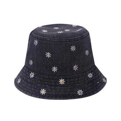 Popular Little Daisy Embroidered Cotton Summer Jeans Bucket Hat