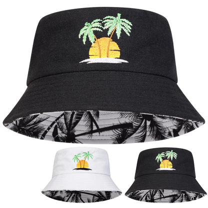Unisex Sunset Coconut Tree Panama Fisherman Hat for Men Women Bucket Hat