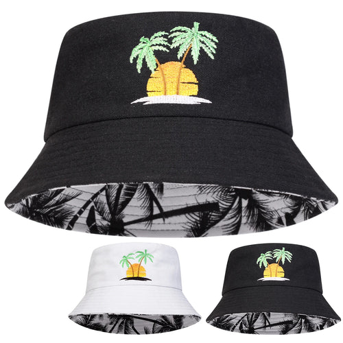 Unisex Sunset Coconut Tree Panama Fisherman Hat for Men Women Bucket Hat