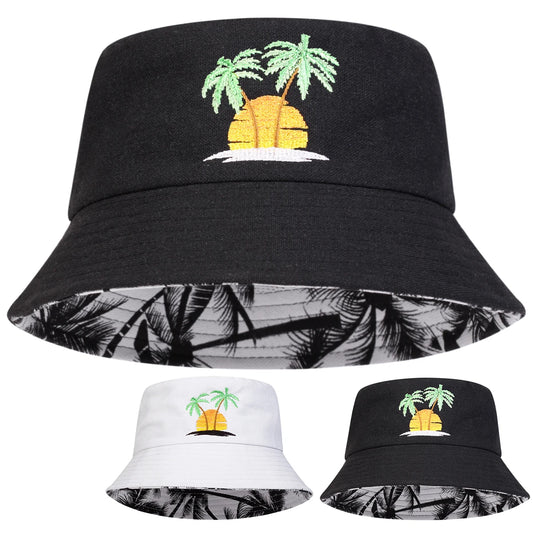 Unisex Sunset Coconut Tree Panama Fisherman Hat for Men Women Bucket Hat