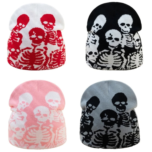 Elastic Windproof Beanie Hat Knit Halloween Skull Pattern Hat