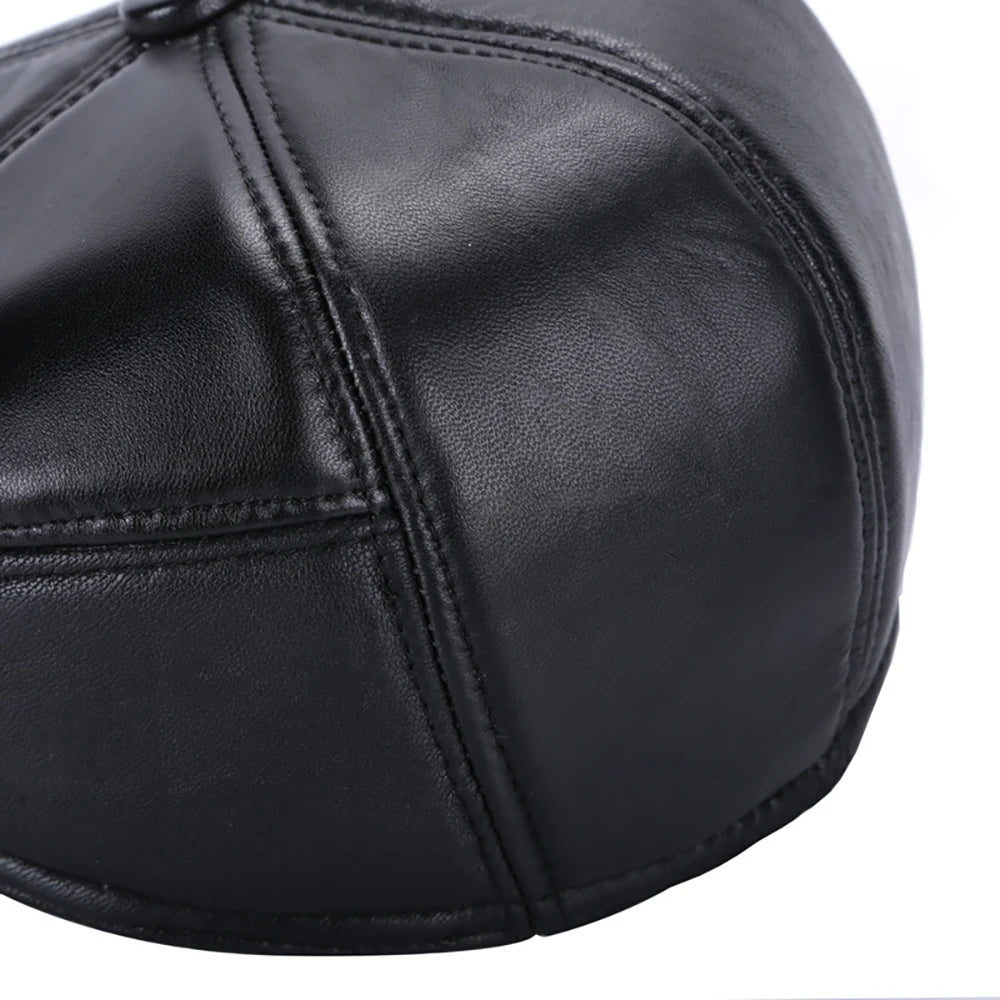 2026 Hot Sale Real Sheep Leather Berets Man Black Casual Duckbill Hats