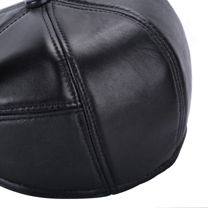2026 Hot Sale Real Sheep Leather Berets Man Black Casual Duckbill Hats