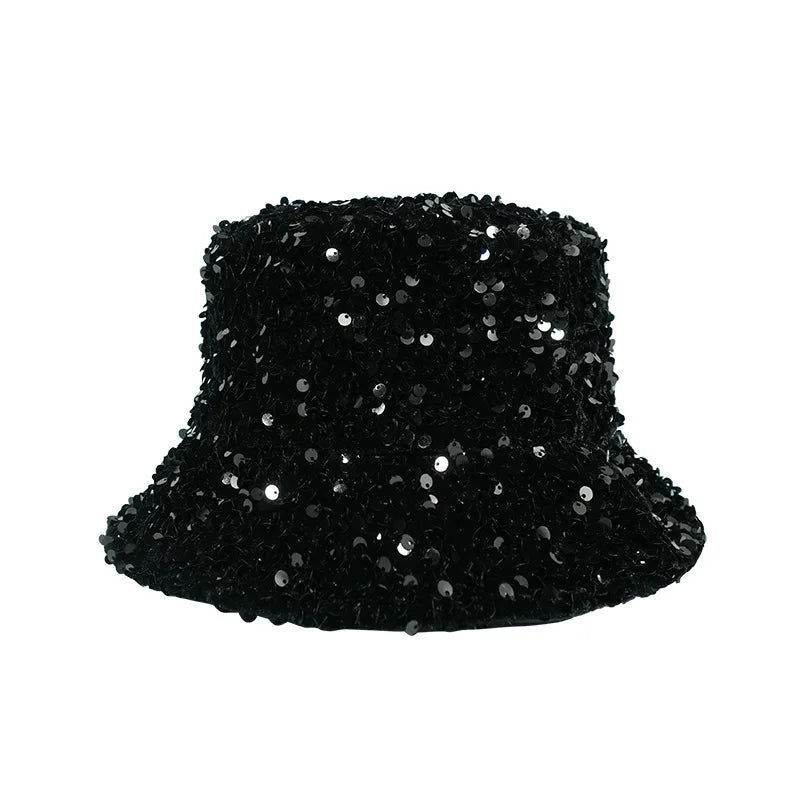 Sequined Bucket Hat Double Sided Hip Hop Shiny Fisherman Cap