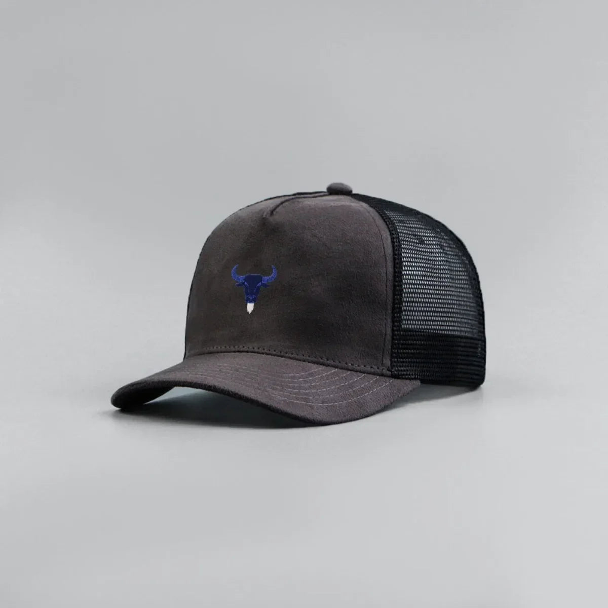 Blue Bull Head Print Unisex Mesh Suede Trucker Hat Spring Summer