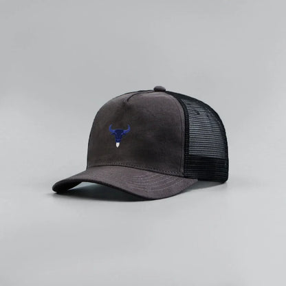 Blue Bull Head Print Unisex Mesh Suede Trucker Hat Spring Summer