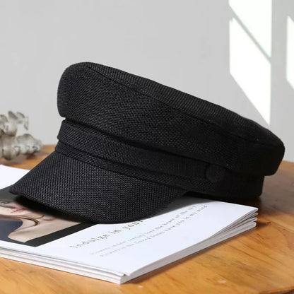New Fashion Solid Visor Military Hat Linen Breathable Beret Cap