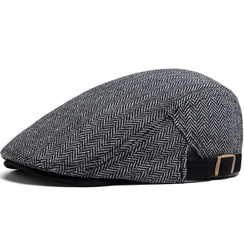 New Herringbone Vintage Beret Men Autumn Winter Casual Flat Visor Hat